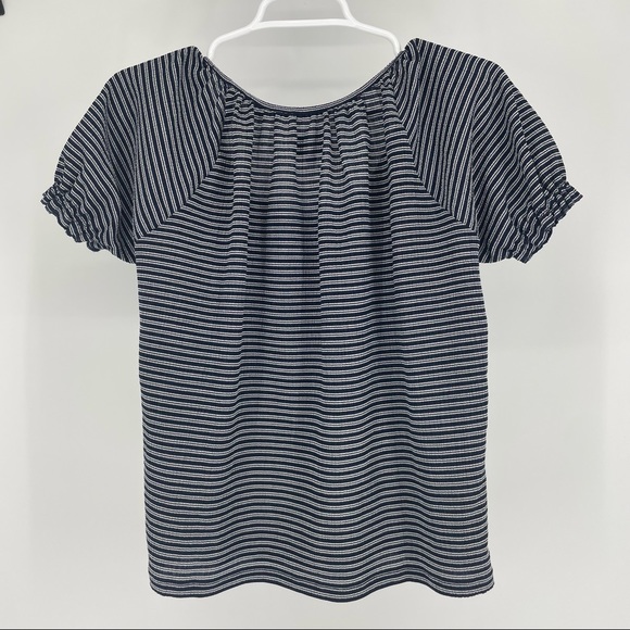 MADEWELL TEXTURE & THREAD PEASANT TOP IN STRIPE NAVY BLUE WHITE XS - Picture 6 of 9